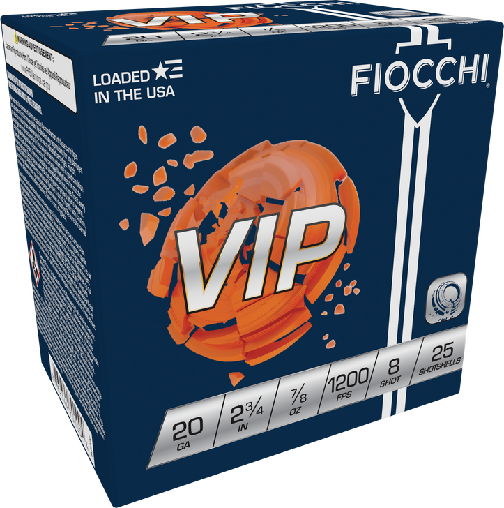 Fiocchi VIP 20 Gauge 7/8oz 2.75in 8 Shot Shotgun Ammo - 25RD Box - 20VIP8