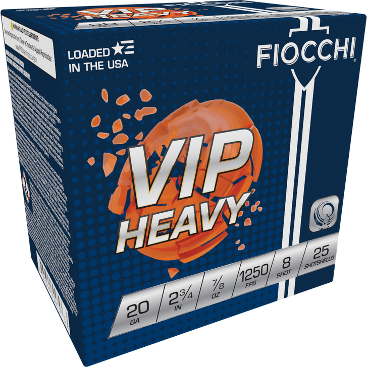 Fiocchi VIP Heavy 20 Gauge 7/8oz 2.75in 8 Shot Shotgun Ammo - 25RD Box - 20VIPH8