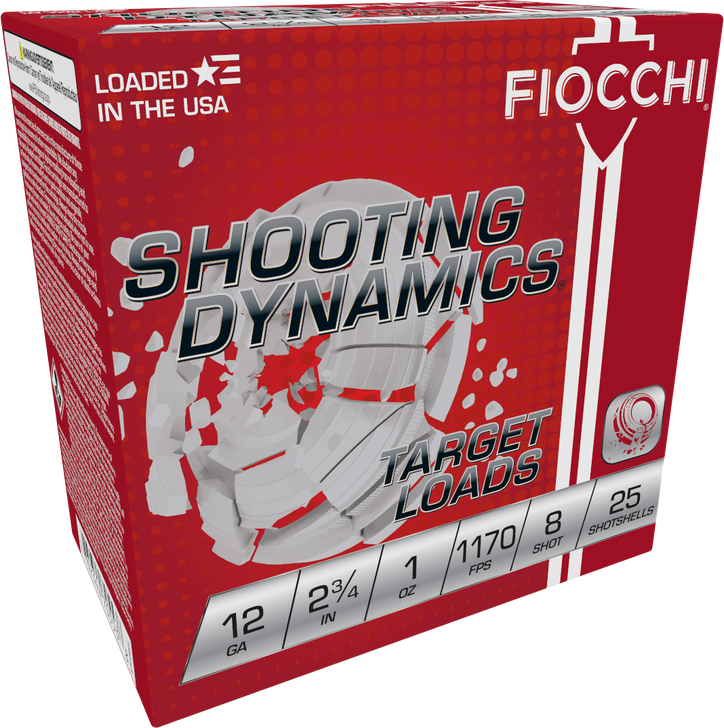 Fiocchi Shooting Dynamics 12 Gauge 1oz 2.75in 8 Shot 1170 Velocity Shotgun Ammo - 25RD Box - 12SD1L8