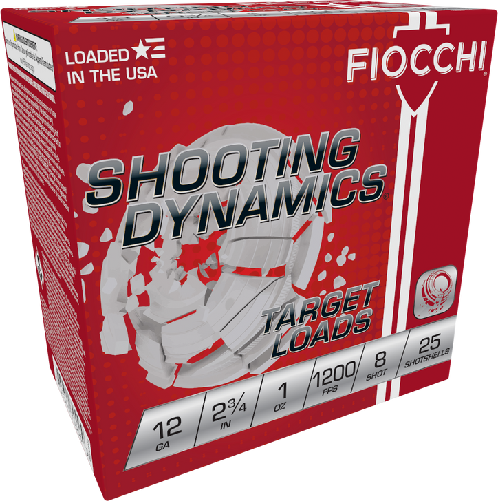 Fiocchi Shooting Dynamics 12 Gauge 1oz 2.75in 8 Shot 1200 Velocity Shotgun Ammo - 25RD Box - 12SD1H8