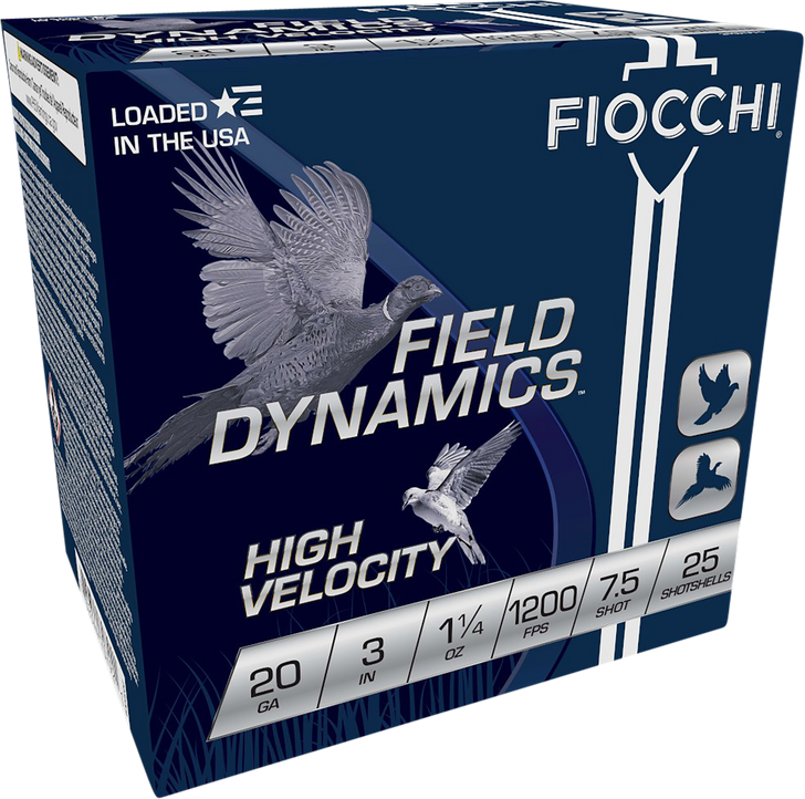 Fiocchi Hi Velocity Lead 20 Guage 1 1/4oz 3in 7 1/2 Shot Shotgun Ammo - 25RD Box - 203HV75