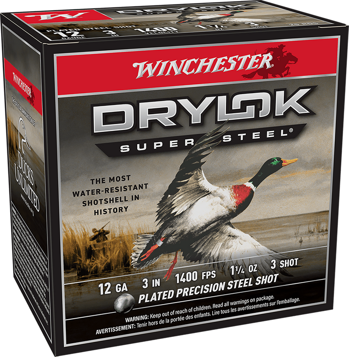 Winchester Drylok Super Steel 12 Gauge 1 1/4 Oz 3in - Shotgun Ammo - 25RD Box - XSV1233