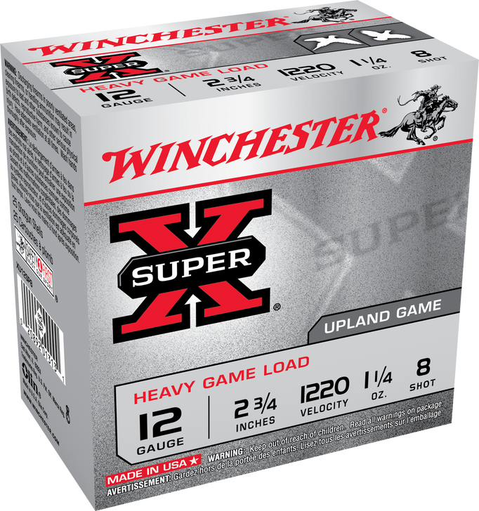 Winchester Super X 12 Gauge 2-3/4in #8 1-1/4oz Upland Shotshells - 25RD Box - #8