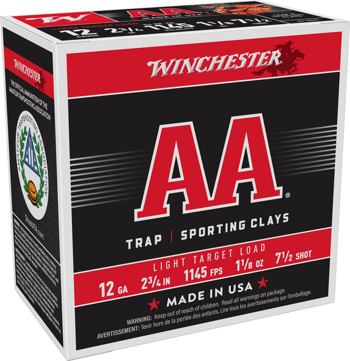 Winchester AA 12 Gauge 1 1/8 Oz 2.75in - #7.5 Shot Shotgun Ammo - 25RD Box - AA127