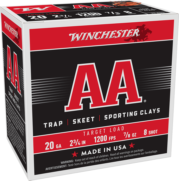 Winchester AA 20 Gauge 7/8 Oz 2.75in - #8 Shot Shotgun Ammo - 25RD Box - AA208