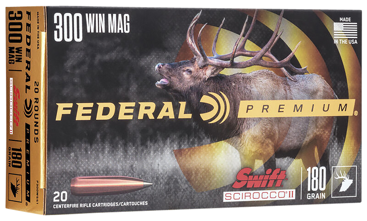 Federal SWIFT SCIROCCO .300 Winchester Magnum 180 Grain Swift Scirocco Polymer Tip - Rifle Ammo - 20RD Box - P300WSS1