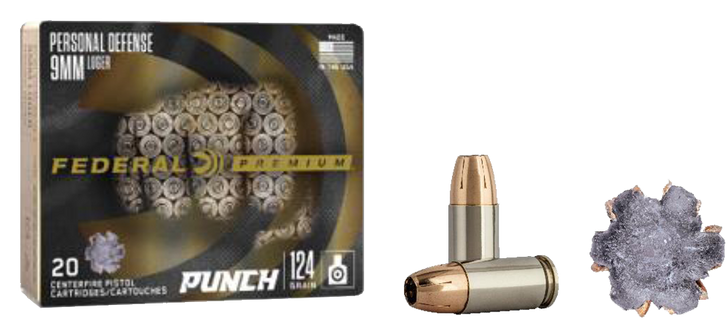 Federal Personal Defense 9MM  124 Grain - JHP - Brass Cased  -  Pistol Ammo  -  20RD Box - PD9P1