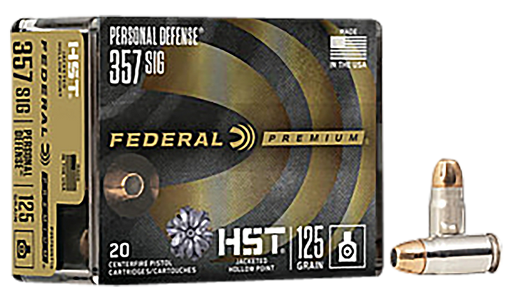 Federal Personal Defense HST .357 Sig 125 Grain - JHP - Nickel-Plated Cased  -  Pistol Ammo  -  20RD Box - P.357SHST1S