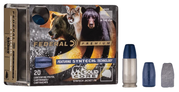 Federal .357 Magnum 180 Grain Syntech Jacket Solid Core Brass  -  Pistol Ammo  -  20RD Box - P.357SHC1