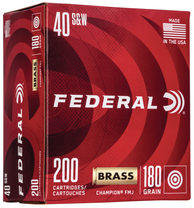 Federal Champion Training 40 S&W 180 Grain - FMJ - Brass Cased Brass  -  Pistol Ammo  -  200 Round - WM52232