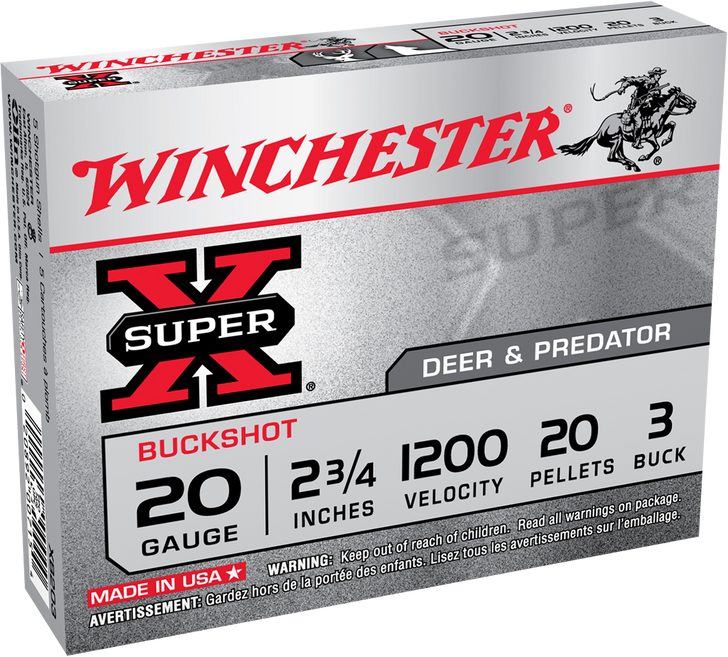 Winchester Super-X Shotshell 20 Gauge 20 Pellets 2.75in - Shotgun Ammo - 15RD Box - XB203VP