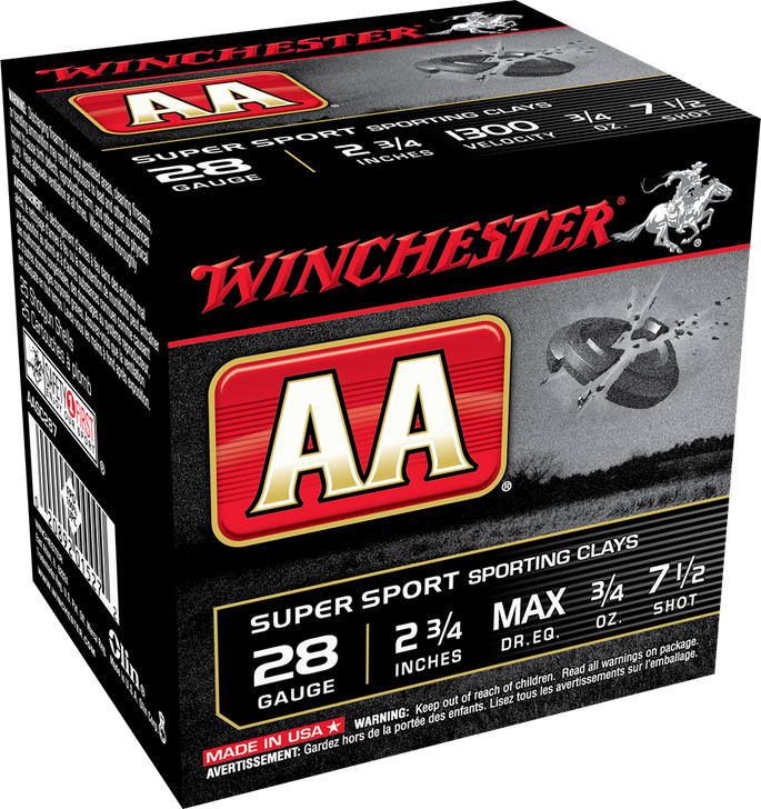 Winchester AA 28 Gauge 3/4 Oz 2.75in - Shotgun Ammo - 100 Rounds - AASC287VP