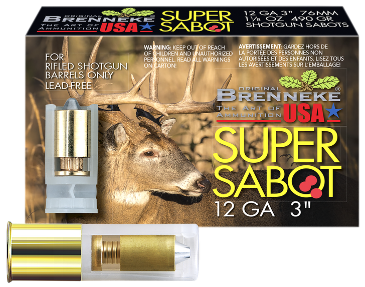 Brenneke Super Sabot Slug 12 Gauge 3 1 1/8 Oz - Shotgun Ammo - 5RD Box - SL-123SUS