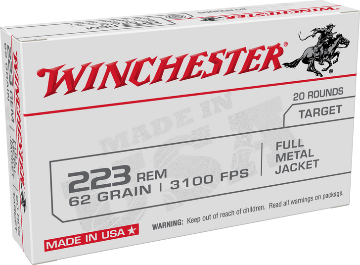 Winchester USA White Box .223 Remington 62 Grain - FMJ - Rifle Ammo - 20RD Box - USA223R3