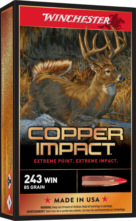 Winchester Deer Season XP Copper Impact .243 Winchester 85 Grain Copper Extreme Point - Rifle Ammo - 20RD Box - X243CLF
