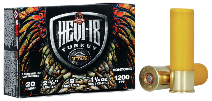 HEVI-Shot Hevi 18 TSS Turkey 20 Gauge 1.25oz 2.75in Shotgun Ammo - Shot 9 - 5RD Box - HS7109