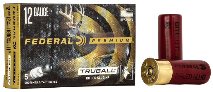 Federal Vital Shok 12 Gauge 2 3/4in 1oz TruBall Rifled Slug - Shotgun Ammo - Rifled Slug Shot - 5RD Box - PB127 RS