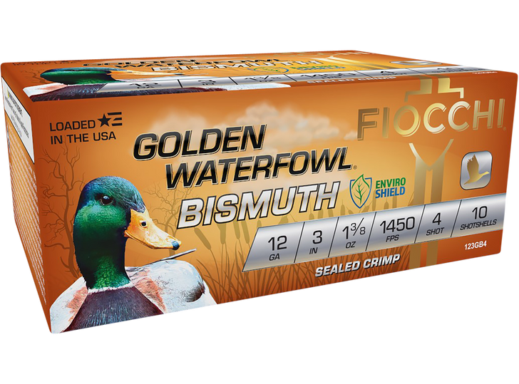 Fiocchi Golden Waterfowl Bismuth - 12 Gauge - 3" - 1 3/8 Oz. #4 Shot - 10RD Box