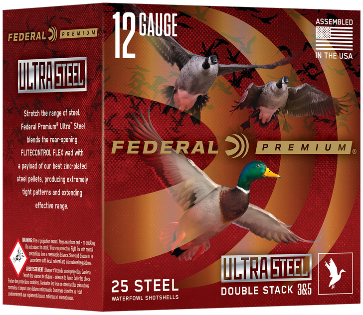 Federal Ultra Steel Waterfowl 12 Gauge 3 in 1 1/4oz 2 & 4 Shot Shotgun Ammo - 25RD Box - PWUX142 2BB