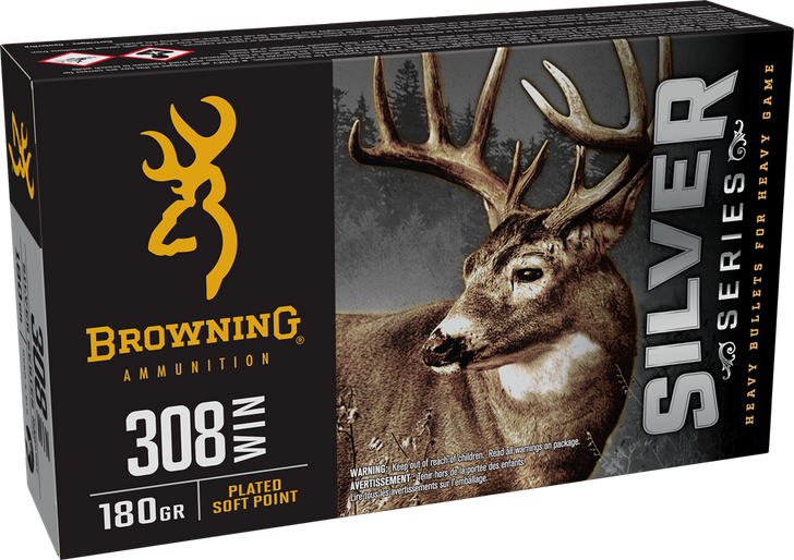 Browning SILVER SERIES 308 WIN 180 Grain Plated Soft Point Rifle Ammo - 20RD Box - B192603081