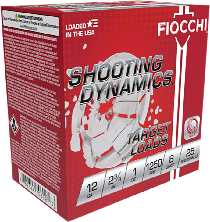 Fiocchi Shooting Dynamics 12 Gauge 1oz 2.75in8 Shot 1250 FPS Shotgun Ammo - 25RD Box - 12SD1X8