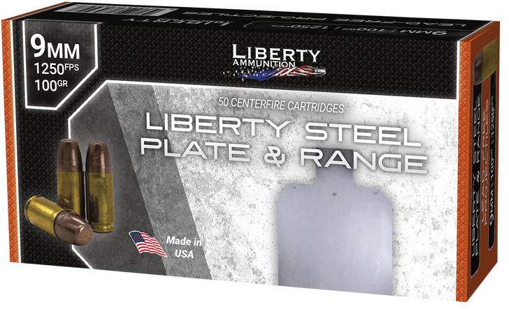 Liberty  -  Steel Plate and Range 9MM 100 Grain Non Lead Projectile Brass Cased - Pistol Ammo  -  50RD Box