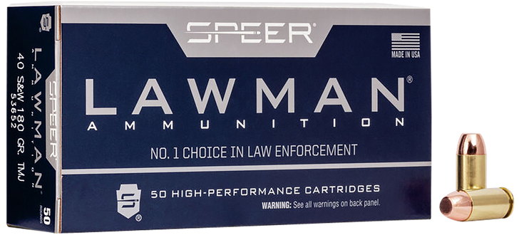 Speer Lawman Training .40 S&W 180 Grain Total Metal Jacket  -  Pistol Ammo  -  50RD Box - 53652