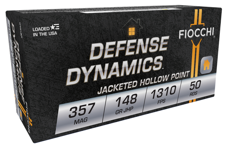 Fiocchi Defense Dynamics .357 Magnum 148 Grain JHP Brass Cased - Pistol Ammo  -  50RD Box - .357E
