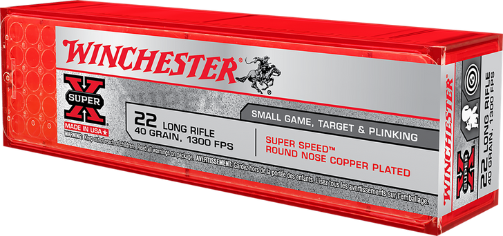 Winchester Super-X RIMFIRE .22 Long Rifle 40 Grain Copper Plated LRN - Rimfire Ammo - 100 Rounds - X22LRSS1