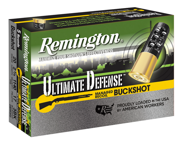 Remington Ultimate Defense Shotshell 20 Gauge 17 Pellet 2.75in #3 Buck - Shotgun Ammo - 5RD Box - 20681