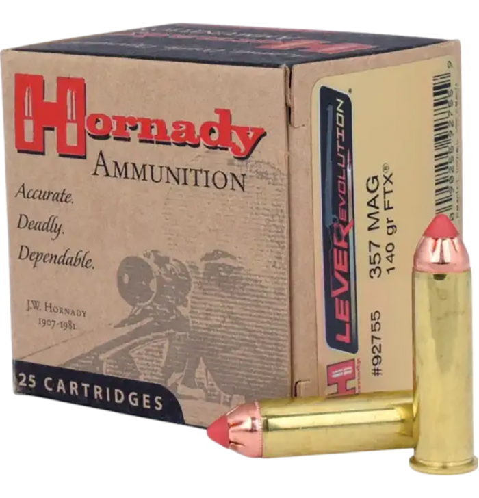 Hornady LEVERevolution .357 Magnum 140 Grain Flex Tip EXpanding Brass Cased  -  Pistol Ammo  -  25RD Box - 92755