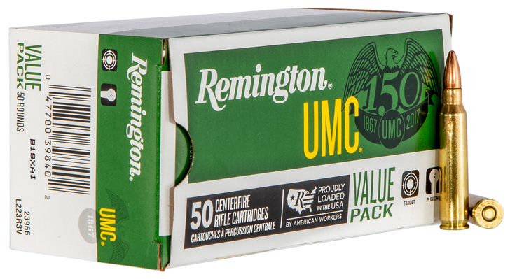 Remington UMC - .223 Remington - 55 Grain  -  FMJ  -  Brass -  Rifle Ammo - 50 Round - R23966