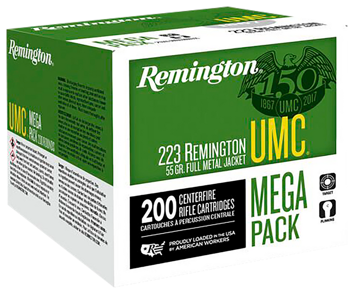Remington UMC - .223 Remington - 55 Grain  -  FMJ  -  Brass -  Rifle Ammo - 200 Rounds - 23683