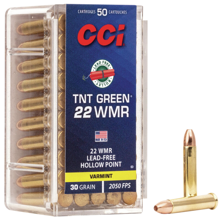 CCI  -  TNT Green .22 Winchester Magnum Rimfire 30 Grain Hollow Point Brass Cased Rimfire Rifle Ammo - 50RD Box