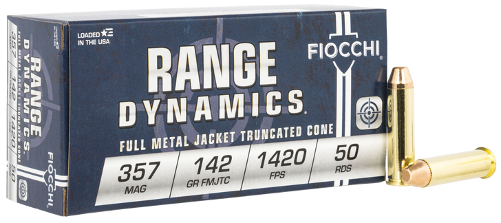 Fiocchi Range Dynamics .357 Magnum 142 Grain FMJTC Brass - Pistol Ammo  -  50RD Box - .357F