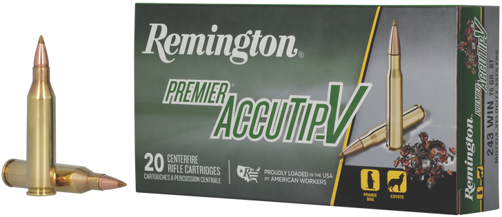 Remington Premier Accutip .243 Winchester 75 Grain AccuTip-V Boat Tail - Rifle Ammo - 20RD Box - 29194