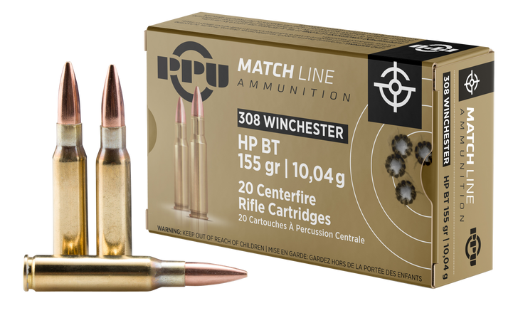 PPU Match .308 Winchester 155 Grain Hollow Point Boat Tail  - 20RD Box - PPM3081