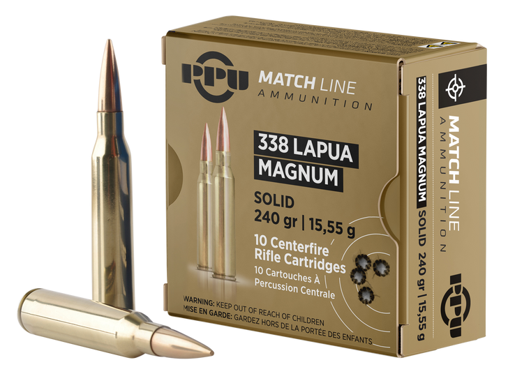 PPU Match .338 Lapua Magnum 240 Grain Copper Solid  - 10RD Box - PPM338