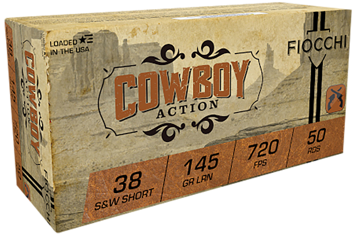 Fiocchi Cowboy Action .38 S&W 145 Grain LRN Brass Cased - Pistol Ammo  -  50RD Box - 38SWSHL