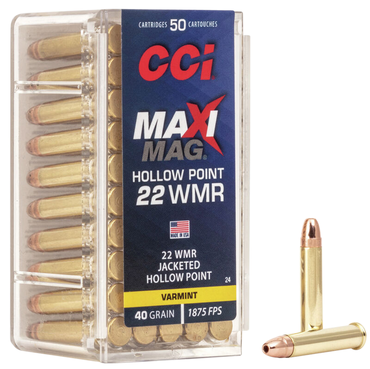 CCI  -  Maxi-Mag .22 Winchester Magnum Rimfire 40 Grain - JHP  -  Rimfire Ammo - 50RD Box - 24