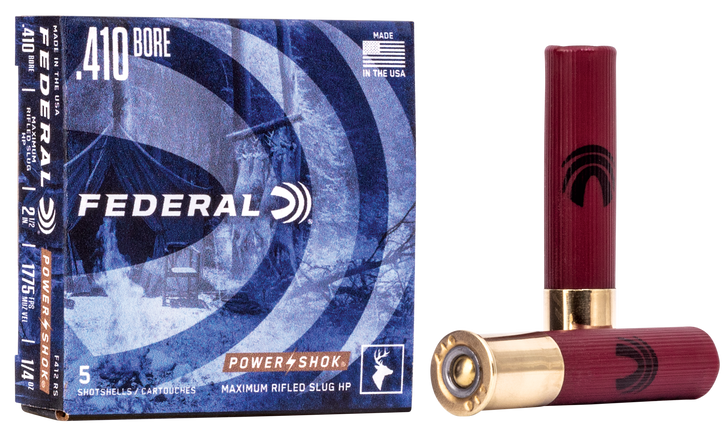 Federal Power Shok 410 Bore 1/4oz Power Shok Rifled Slug - Shotgun Ammo - Rifled Slug Shot - 5RD Box - F412 RS