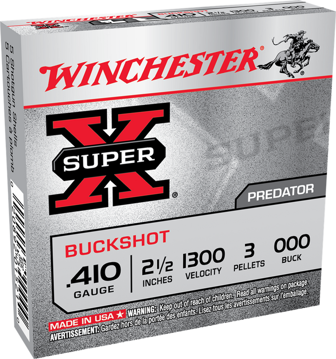 Winchester Super-X Shotshell 410 Bore 3 Pellets 2.5in - Shotgun Ammo - 5RD Box - XB41000