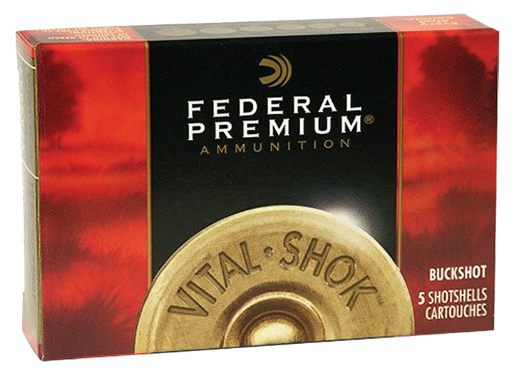 Federal Vital Shok 12 Gauge 10 Pellets Buckshot - Shotgun Ammo - 000 Buck Shot - 5RD Box - P158 000