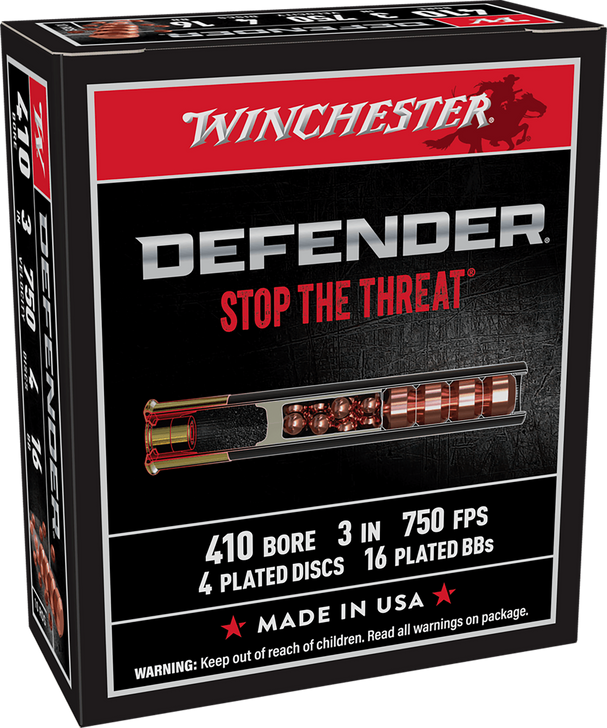 Winchester Defender Shotshell 410 Bore 1/3 Oz 3in - Shotgun Ammo - 10RD Box - S413PDX1