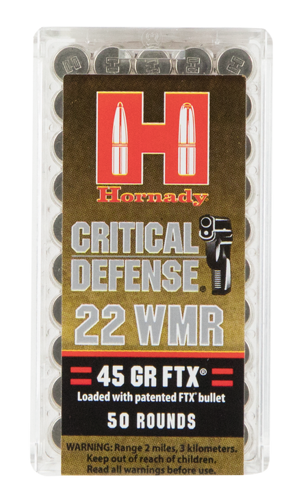 Hornady Critical Defense .22 Winchester Magnum Rimfire 45 Grain Flex Tip EXpanding Brass Cased - Rimfire Ammo - 50RD Box - 83200