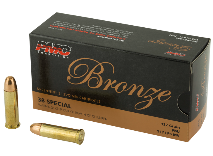 PMC .38 Special - 132 Grain  -  FMJ  -  Brass -  - Pistol Ammo  -  50RD Box - PM38G