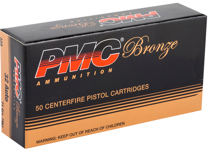 PMC  .32 ACP 71 Grain - FMJ - Brass Cased - Pistol Ammo  -  50RD Box - 32A