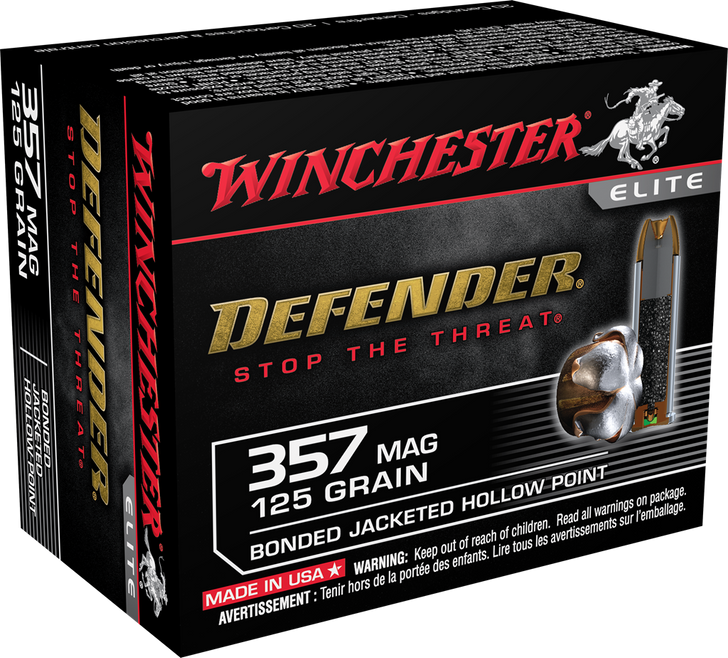 Winchester Defender  .357 Magnum 125 Grain Bonded - JHP - Brass Cased  -  Pistol Ammo  -  20RD Box - S.357MPDB