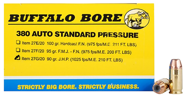 Buffalo Bore  Standard Pressure 380 ACP 90 Gr Jacketed Hollow Point - 20RD Box
