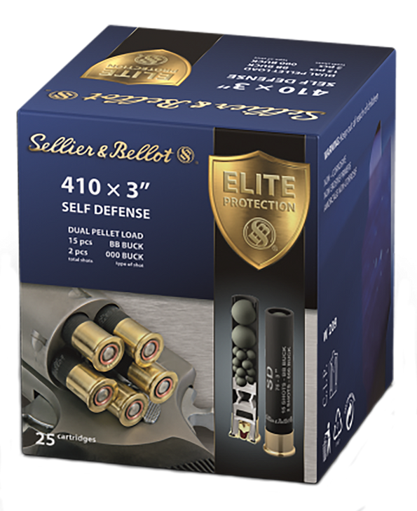 Sellier & Bellot Self Defense .410 15 Pellets BB Buck Shot and 2 Pellets 00 Buck - 3in Shotgun Buckshot Ammo - 25RD Box - SB410SDB